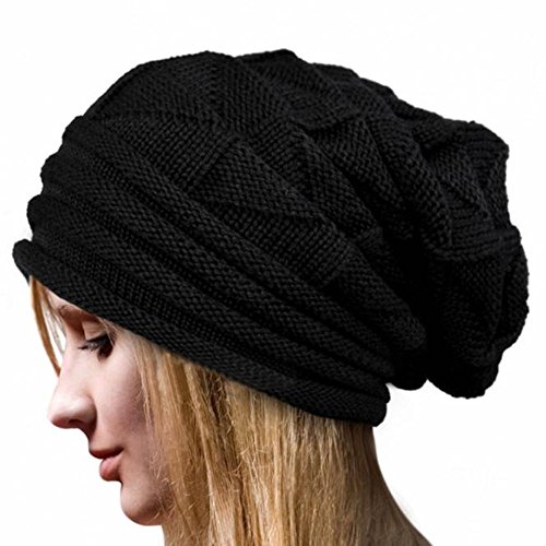 BYSTE Cappelli, Donne Inverno Crochet Cappello Lana Lavorata A Maglia  Beanie Caldo Caps Berrette Cappellino Folds flangiatura Berretta (Nero) -