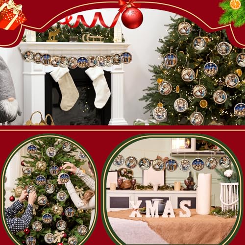 Image of Vercraft 24 Pcs Nativity Scene Ornaments for Christmas Tree Wooden Religious Xmas 3D Decorations Christian Scene Hanging Ornaments Gifts for Christian Christmas Garden Yard Outdoor Home Decor