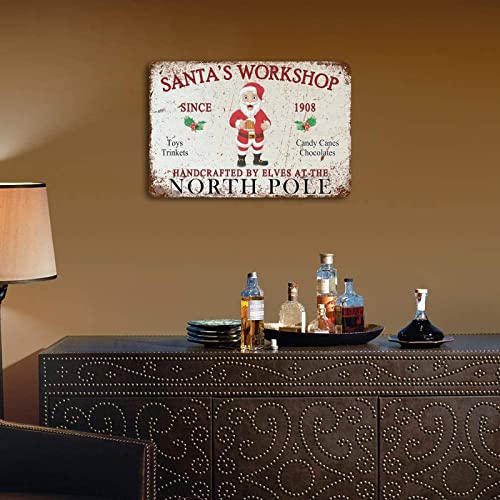 Panneau métal Noël Santa's Workshop plaque décorative murale 30x45
