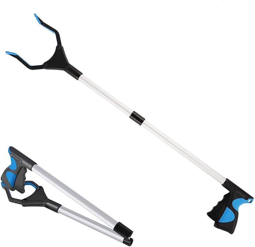 32 Inches Long Grabber Reacher - Helps Pick Up Small Objects - Fitted with Post to Assist with Dressing - Mobility Aid Reaching Assist Tool, Arm Extension (Blue, 1 Pack)