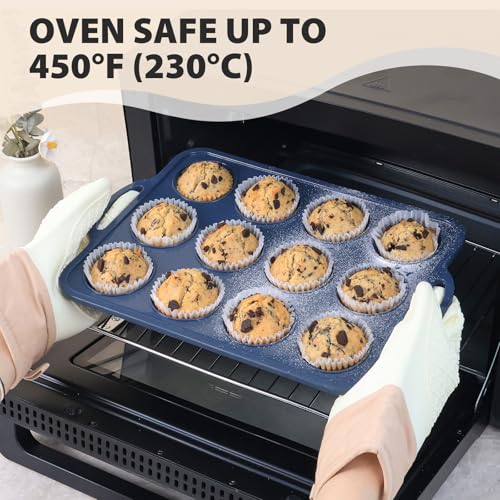 Vnray Silicone Muffin Pan with Metal Frame, Non Stick Silicone Cupcake Pan with Handles Regular 12 Cup, BPA Free Silicon Muffin Tin Tray for baking, egg bites, Cupcake Mold Grey - Thumbnail 7