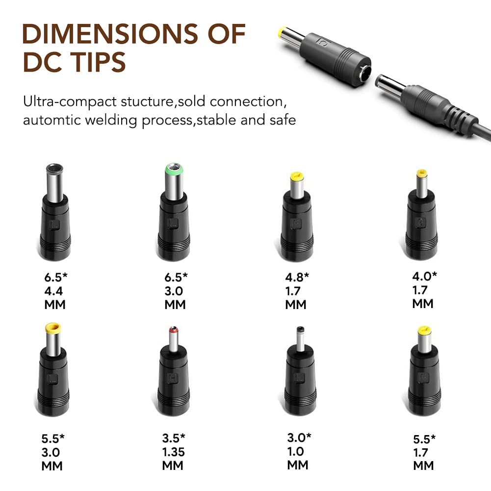 TAIFU AC DC 18V 2A 1,5A 1A Alimentatore Caricatore Universale 5.5x2.1mm+6.5x4.4mm/6.5x3.0mm/5.5x3.0mm/5.5x1.7mm/4.8x1.7mm/ 4.0x1.7mm /3.0x1.0mm/3.5x1.35mm Cavo Alimentazione Adattatore Adapter