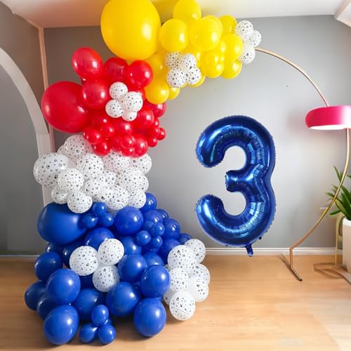 Image of 4th Birthday Decorations Boy, Dog Paw Fourth Birthday Balloons Arch with Red Blue Yellow Latex Balloons and Long Balloon Number 4 and Star Foil Balloon for Paw Party Supplies