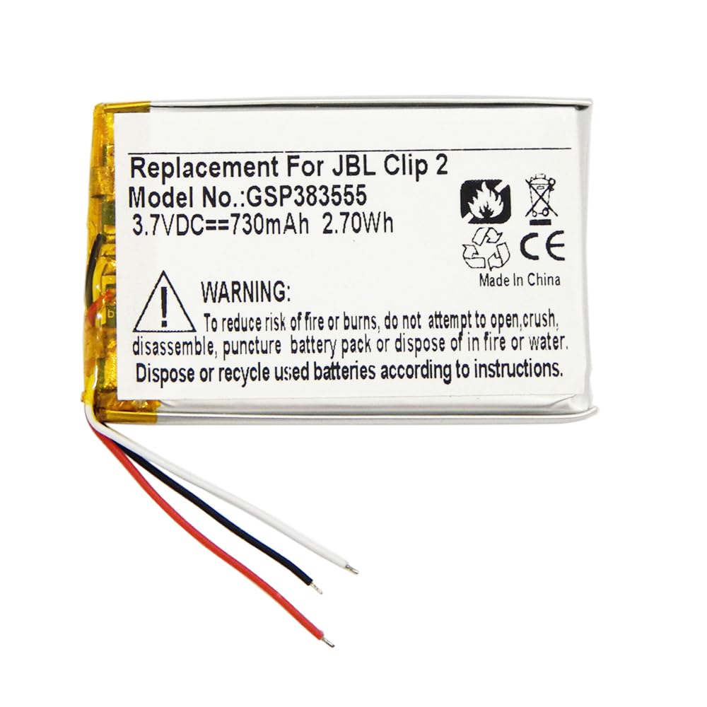 MPF Products 730mAh GSP383555 Battery Replacement Compatible with JBL Clip 2 Waterproof Portable Bluetooth Speaker with Installation Tools