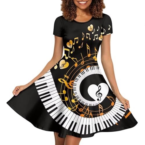 Image of HUGS IDEA Womens Puffy Swing Midi Dress Round Neck Short Sleeve Party A-Line Dresses