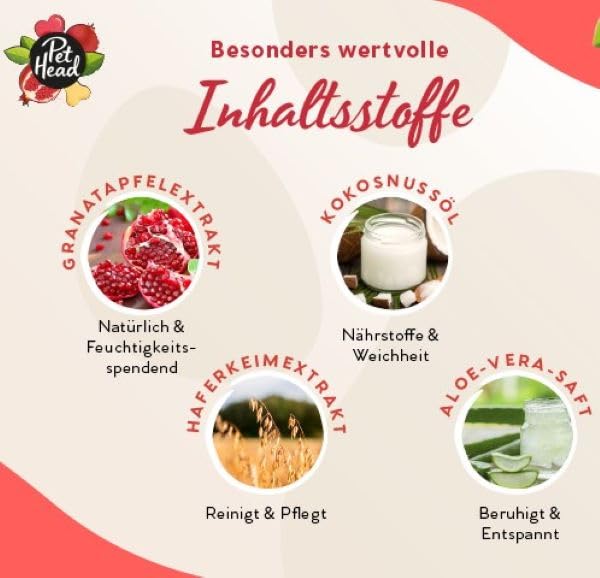 Pet Head Granatapfel-Hundeshampoo-Seife | Reinigung, Feuchtigkeit & Nährstoffe mit Kokosnussöl für weiches Glänzendes Fell | Tiergerecht | Natürliche Zutaten | Vegan | Ohne Parabene und Sulfate | 85g
