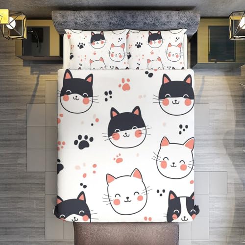 Juego de cama de gato con funda de edredón de dibujos animados de microfibra suave 7