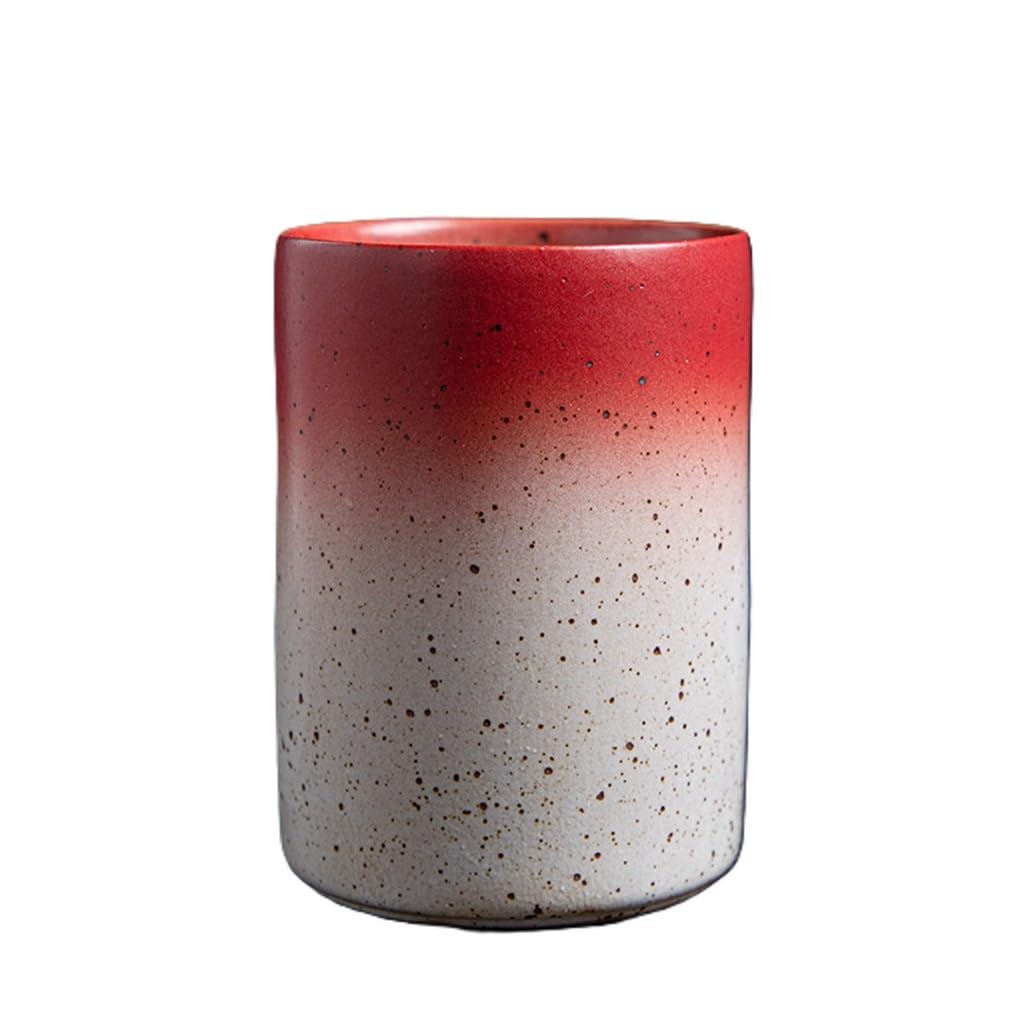 YlobdolY 200ml Ceramic Tea Cup, Kiln Glazed Stoneware Cylinder Chinese Kungfu Teacup with No Handle, Vintage Latte Cups Coffee Mug Espresso Mugs, Asian Drinking Cups for Adults Red White