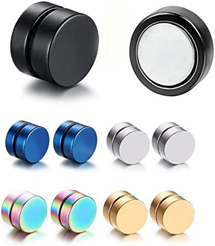 Stainless Steel Magnetic No Piercing Fake Gauges Earring Studs,for Non Pierced Ears,Black,Silver,Colorful,Hypoallergenic