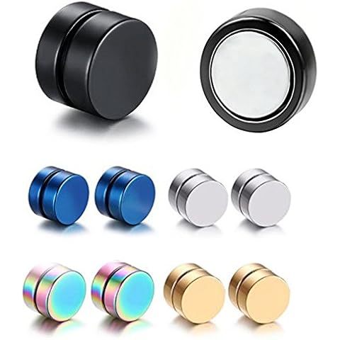 Stainless Steel Magnetic No Piercing Fake Gauges Earring Studs,for Non Pierced Ears,Black,Silver,Colorful,Hypoallergenic Cover