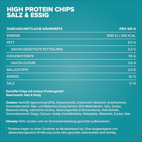 IronMaxx High Protein Chips – Salt & Vinegar 60g | Low Carb, Glutenfrei & Zuckerarm | Knuspriger Eiweiß-Snack