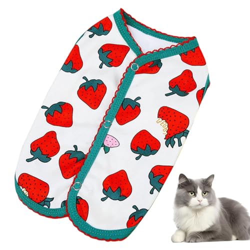 犬用夏服,犬用夏服 |春夏ペット服ベストテディビション犬服猫ベスト通気性犬服ノースリーブ 犬服背中開きチワワ猫服ドレスレモンイチゴ柄ペット用品 イチゴ柄のソフトノースリーブ犬用アパレル | 背中にスナップが付いた快適なペットシャツ、屋外および屋内で使用でき