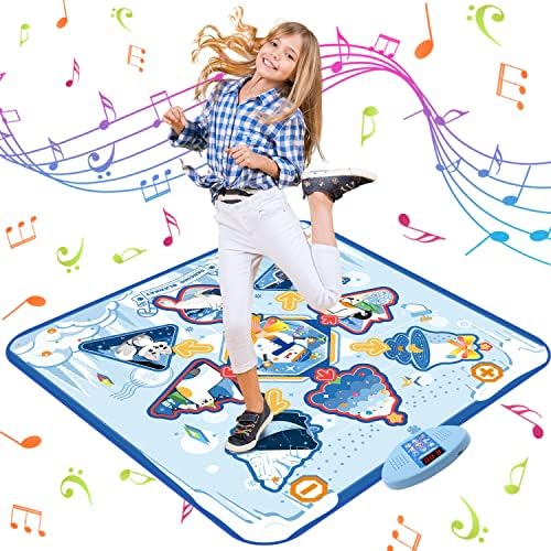 TOLLCY Dance Mat Music Mats for Girls, Dance Recital Gifts for Kids 3, 4, 5, 6, 7, 8, 9 Years Old, with LED Lights, Electronic Scoring, 5 Levels 3 Modes and Adjustable Volume, 37.4"X35.4" Blue