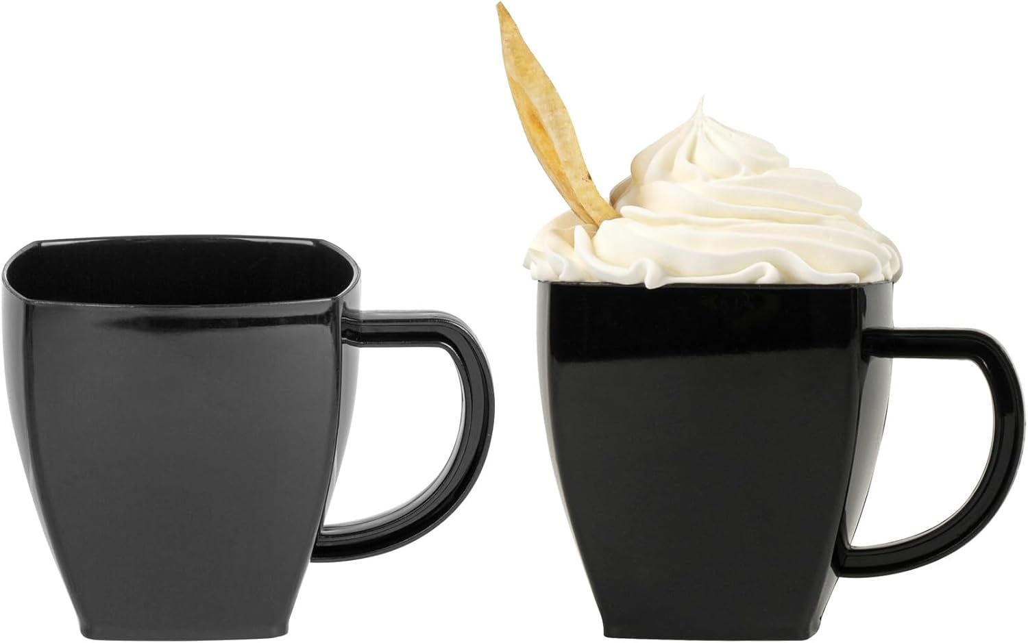 Restaurantware-5 Ounce Square Espresso Cups, 100 Disposable Plastic Coffee Cups - PS Plastic, With Handles, Black Dessert Cup, For Catering Events, Parties, Weddings, And Cafes