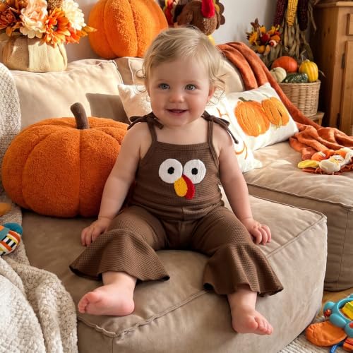 Image of Thanksgiving Baby Girl Outfit Toddler Turkey Romper Overalls Jumpsuit