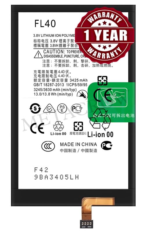 Image of Original FL40 Battery Compatible with Motorola Moto X Play (XT1562, XT1563, XT1564), Moto X Play Dual SIM (XT1563) - (3630mAh) - 1 Year Warranty BC46