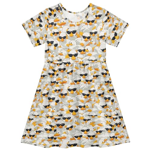 White Duck Girls Short Sleeve Dress Casual A Line Twirly Skater Dresses