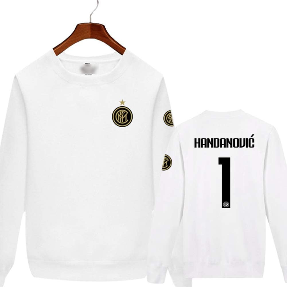 HS-JCWY01F.C Internazionale Milano#1Samir Handanovič White Football Uniforms Fans Wear Round Neck Sweaters Lukaku Soft Plus Velvet Heads for Men And Women Sports,White,XXL
