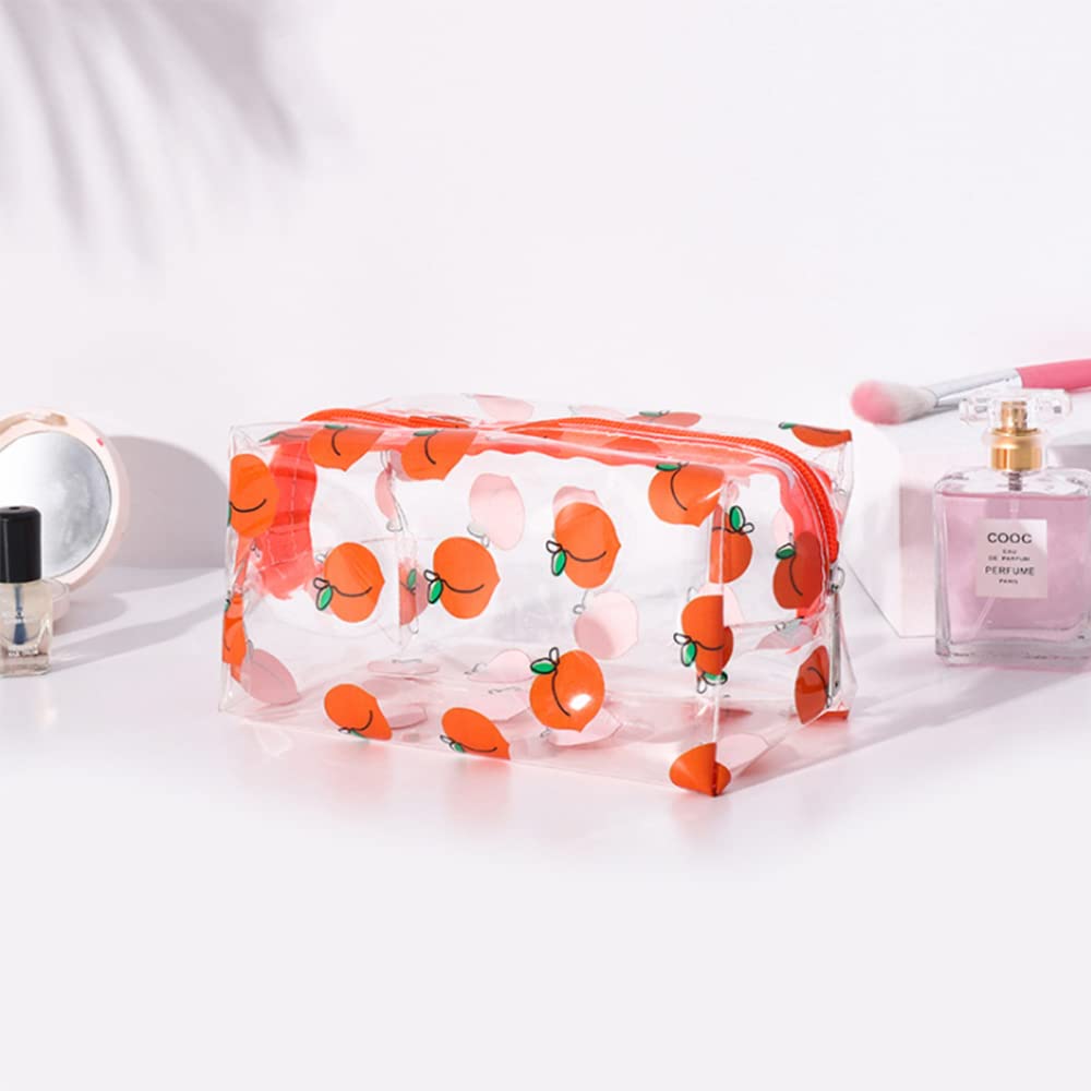 Clear Pencil Case 1PCS Large Capacity Makeup Storage Bag Portable PVC Pen Bag Stationery Pouch Cute Transparent Square Cosmestic Organizer for Women Girls (Peach) - Image 4