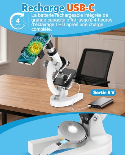 Microscope pour adolescent et enfant de 8 à 12 ans avec kit de lames
