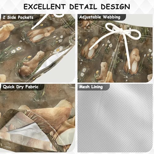 Boccsty Daisy Flower Cute Brown Sea Otter Boys Swim Trunks Baby Kids Swimwear Summer Toddler Beach Board Shorts 2T3