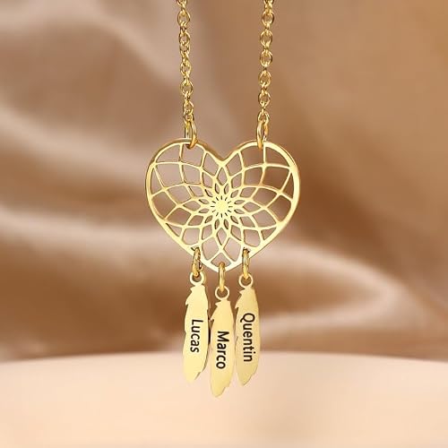 Kemedeaego Personalized Dreamcatcher Heart Necklace – Custom Name Necklace with 1–5 Names – Gold Pendant Jewelry Gift for Mom, Grandma, Wife, Family, Friends — view 3