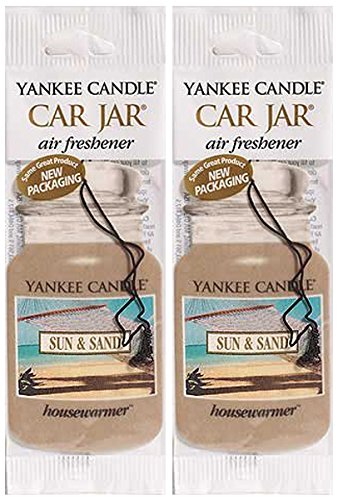 Yankee Candle Car Jar Classic Cardboard Car ,Home & Office Hanging Air Freshener, Sun & Sand (Pack of 2)