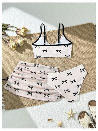 Image of COZYEASE Girls' 3 Piece Set Floral Print Bikini Swimsuit with Drawstring Beach Skirt Cute Ruched Bathing Suit
