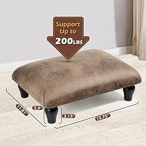 Small foot stool ottoman with stable wood legs upholstered footstool padded foot rest step stool for high beds seat chair couch sofa patio bedroom living room office 59 h shallow brown  urban country home decor