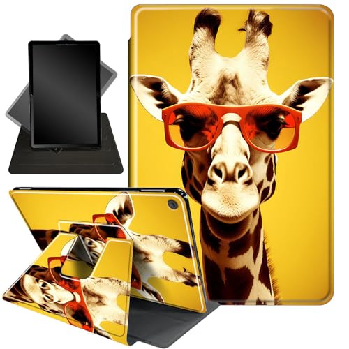 for Amazon Fire HD 10 Tablet (2017 and 2019 Releases,with 7th and 9th Generations) Case,360 Degree Rotating Stand Smart Protective Cover Case,for New Fire HD 10 10.1 inch,Giraffe with Sunglasses