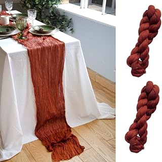Gauze Table Runner Bulk Cheesecloth Runner for Christmas Table Decor Rustic Table Runner 160 in for Boho Wedding Table Decoration Long Cheese Cloth Runner for Romantic Dinner Fabric Bulk (Terracotta)