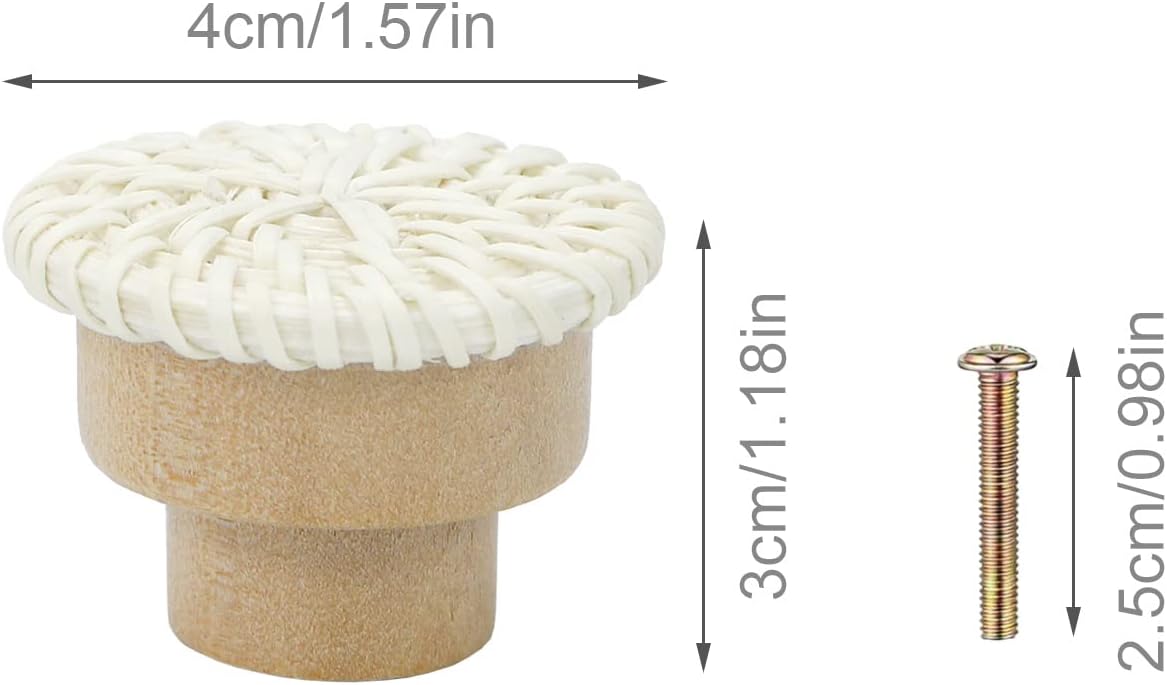 Boho Rattan Dresser Knobs for Girls Kitchen Cabinet knobs and pulls Wicker Woven Decorative Dresser Handles Round Wooden Knobs for Cabinets and Drawers 12 Pcs (Beige/White,12 Pcs)