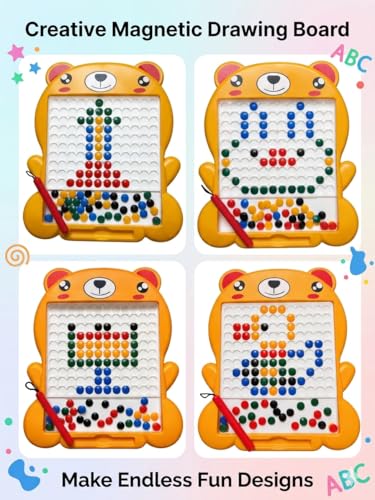 Image of Magnetic Drawing Board for Kids with 80 Beads & Pen | Big Size Educational Doodle Board | Preschool Learning & Fine Motor Skills Toy for Toddlers (Yellow)