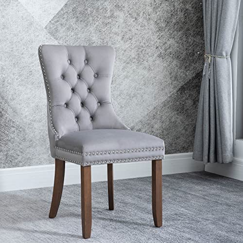 Virabit Dining Room Chairs Set Of 4, Velvet Tufted Dining Chairs With Nailhead Back And Ring Pull Trim, Upholstered Dining Chairs For Kitchen/Bedroom/Dining Room (Light Grey) #TOP1
