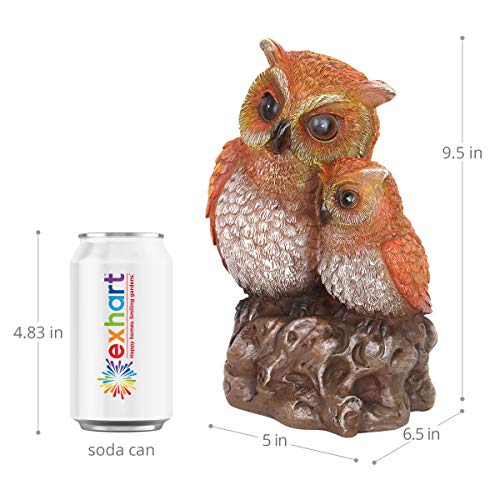 Exhart Solar Night Owls Garden Statue, Hand-Painted Durable Resin, Outdoor Led Garden Décor,5"X9.5" #TOP3