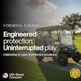 Formosa Covers 2+2 Golf Cart Enclosure Cover Drivable All-Weather Rain & Wind Covers Durable YKK Door Zippers - 4 Passenger Golf Cart Rain Cover Short Roof 58" EZGO, Club Car 360 Clear Windows | Taupe