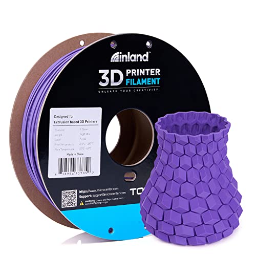 INLAND Micro Center Tough PLA 3D Printer Filament 1.75mm - Professional Toughness Enhanced PLA - Dimensional Accuracy +/- 0.03 mm - 1kg Spool (2.2 lbs) - High Impact Strength - Purple