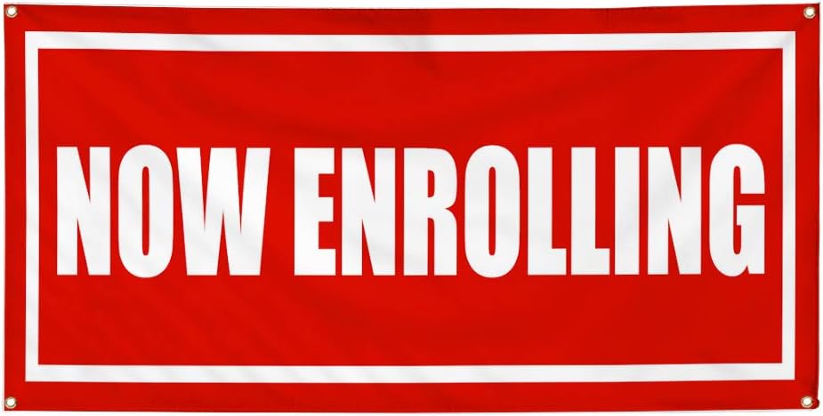 Vinyl Banner Multiple Sizes Now Enrolling Promotion Business B Business Outdoor Weatherproof Industrial Yard Signs Red 4 Grommets 16x40Inches