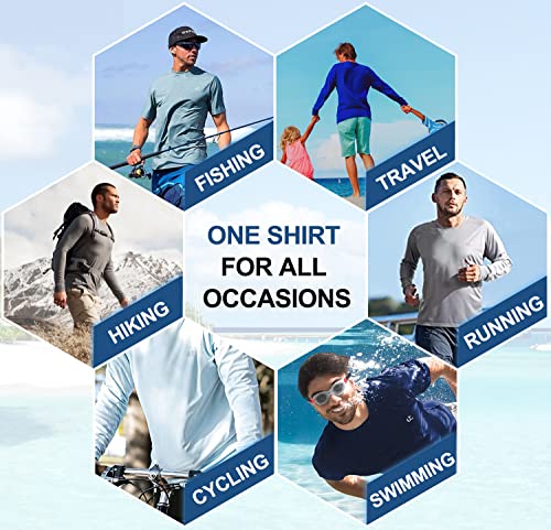 Ewedoos Upf 50+ Fishing Shirts For Men Long Sleeve Tee Shirts Rash Guard For Men Uv Protection Swim Sun Shirts For Men Sky Blue #TOP4