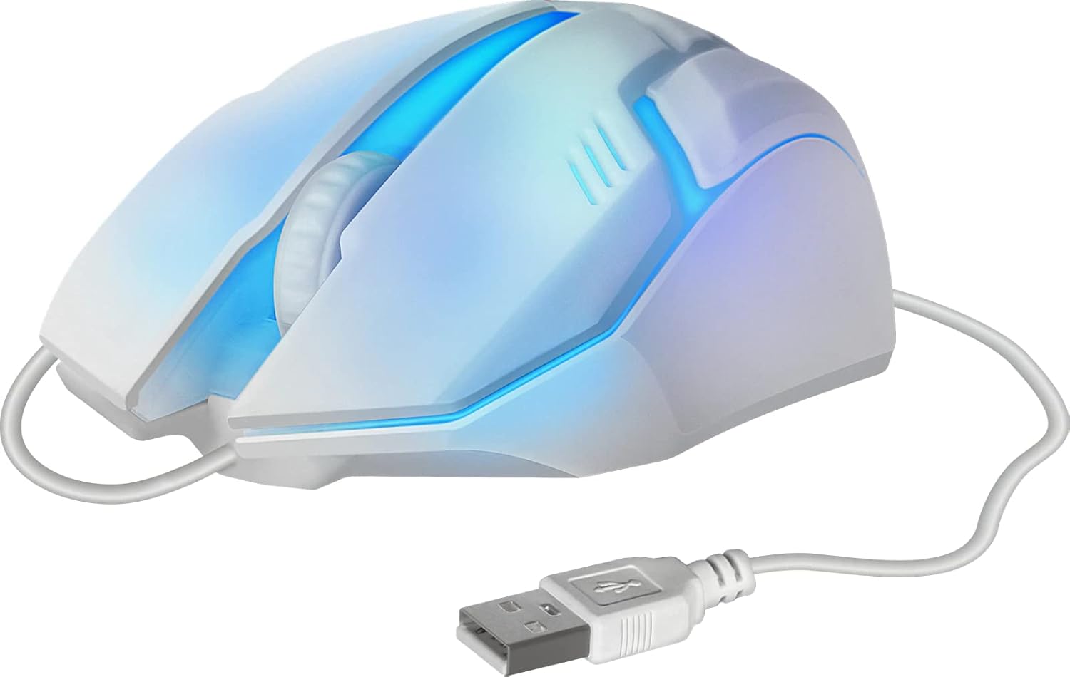 Side view of the Defender Computer Gaming Mouse connected via USB cable
