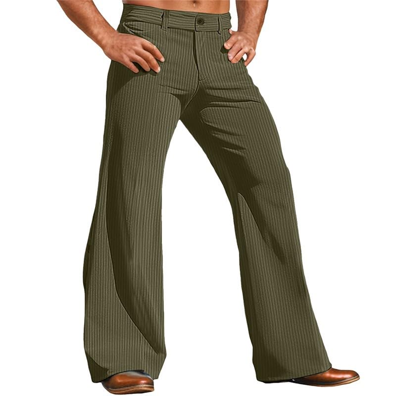 Men's Corduroy Bell Bottom Pants Vintage Relaxed Fit Stretch Trousers Button Down Classic Regular Fit