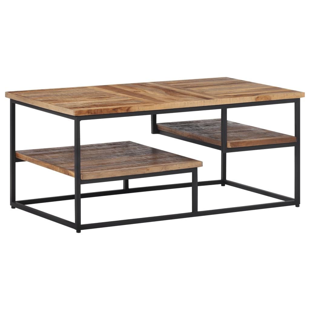 Table basse en teck massif de récupération et cadre en fer au design noble