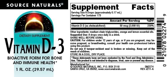 Miniatura 4 de Source Naturals Vitamina D-3 Gotas Líquidas 2000 iu Apoya la salud ósea e inmunológica* - 1 onza líquida