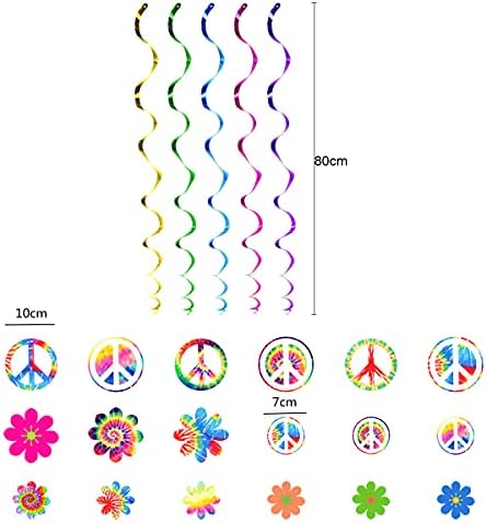 18 Pcs 60's Hippie Theme Party Foil Swirl Decorations 60s Groovy Party Retro Flower Cutouts Peace Sign Hanging Swirls Ceiling Decorations for 60sTheme Party Decorations