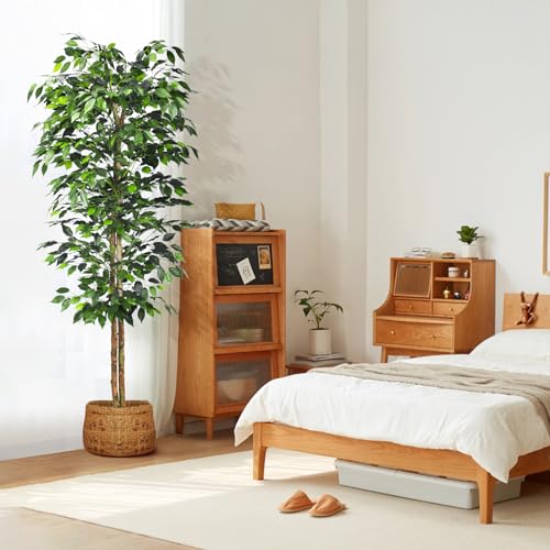 2Packs 6FT Artificial Ficus Trees with Realistic Leaves and Natural Trunk, Faux Ficus Tree with Sturdy Plastic Nursery Pot, Fake Ficus Tree for Office Home Farmhouse for Indoor Outdoor Decor