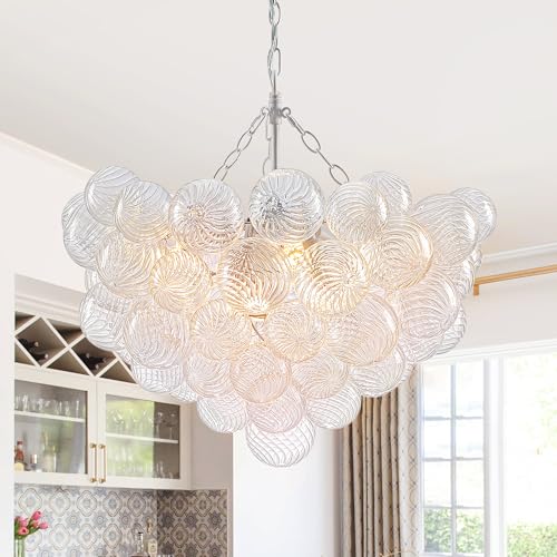 Longree Bubble Ball Glass Chandelier, White and Clear, 24" Dia,
