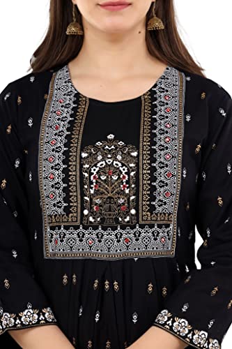 Image of Ayukta Women's Geometric Regular Rayon Printed Mirror Work Nyra Cut Kurta