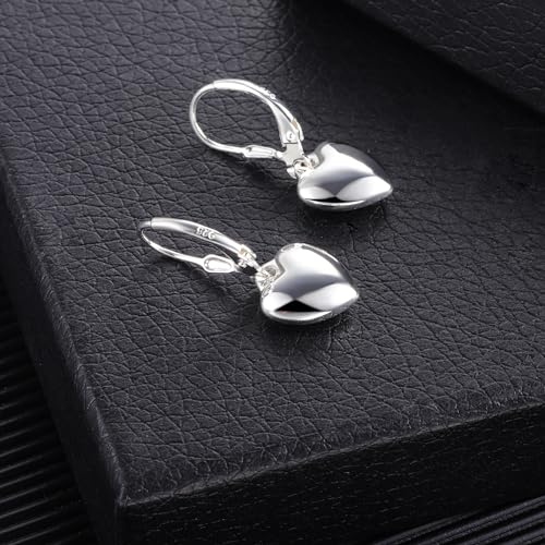 925 Sterling Silver Heart Dangle Earrings for Women Silver Dangle Leverback Earrings Hypoallergenic Love Heart Dangle Drop Earrings for Jewelry Gifts4