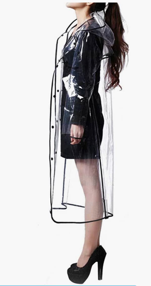 Tolxh Black Transparent Raincoat Ladies Girls Mens Boys Transparent Hoodie Transparent Raincoat Runway PVC Raincoat Black