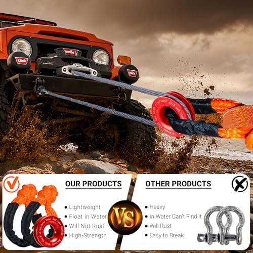 Image of Synthetic Soft Shackle & Recovery Ring Kit, 2PCS 1 /2 inch x 22 inch Soft Shackles(56,000Lbs Breaking Strength) with Snatch Ring for Synthetic Winch Rope for Off-Road Jeeps ATV UTV SUV Vehicle Recovery
